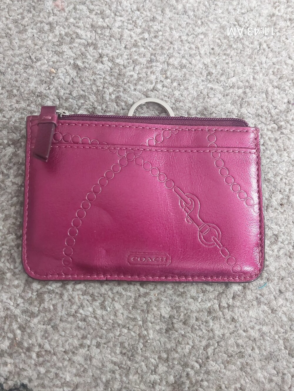 Coach Metallic Fuchsia Pink Coach Coin Pouch - Chain and Clip